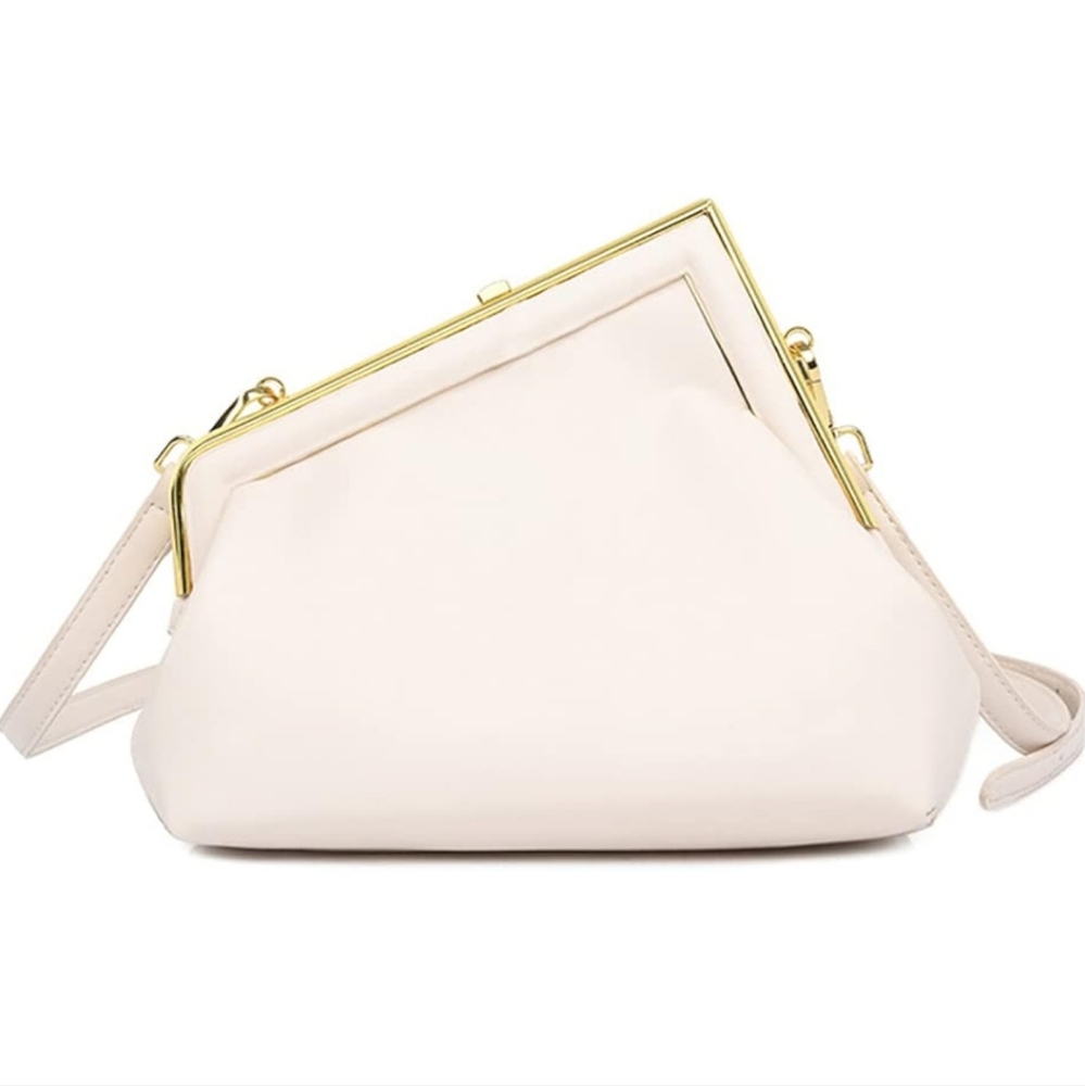NEW Crossbody Faux Leather Asymmetrical Bag (Cream) - Opaeroo